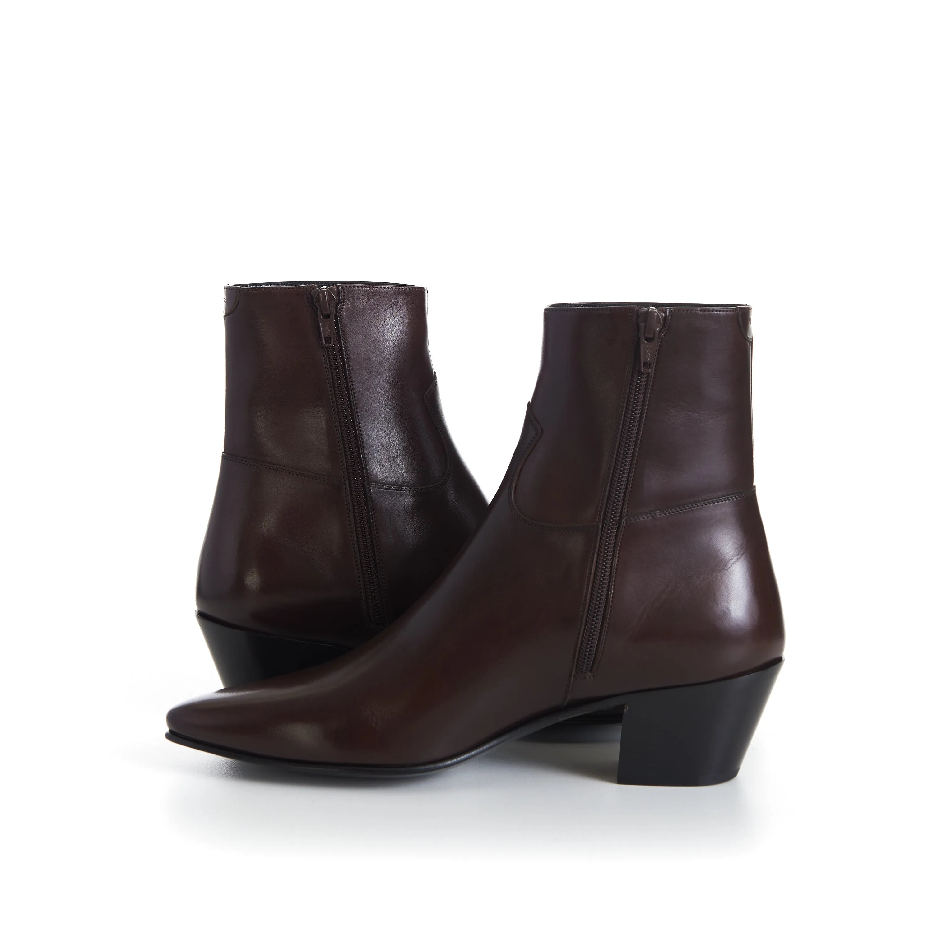JACNO Zipped Ankle Boots - Oak Brown, 60mm Heel