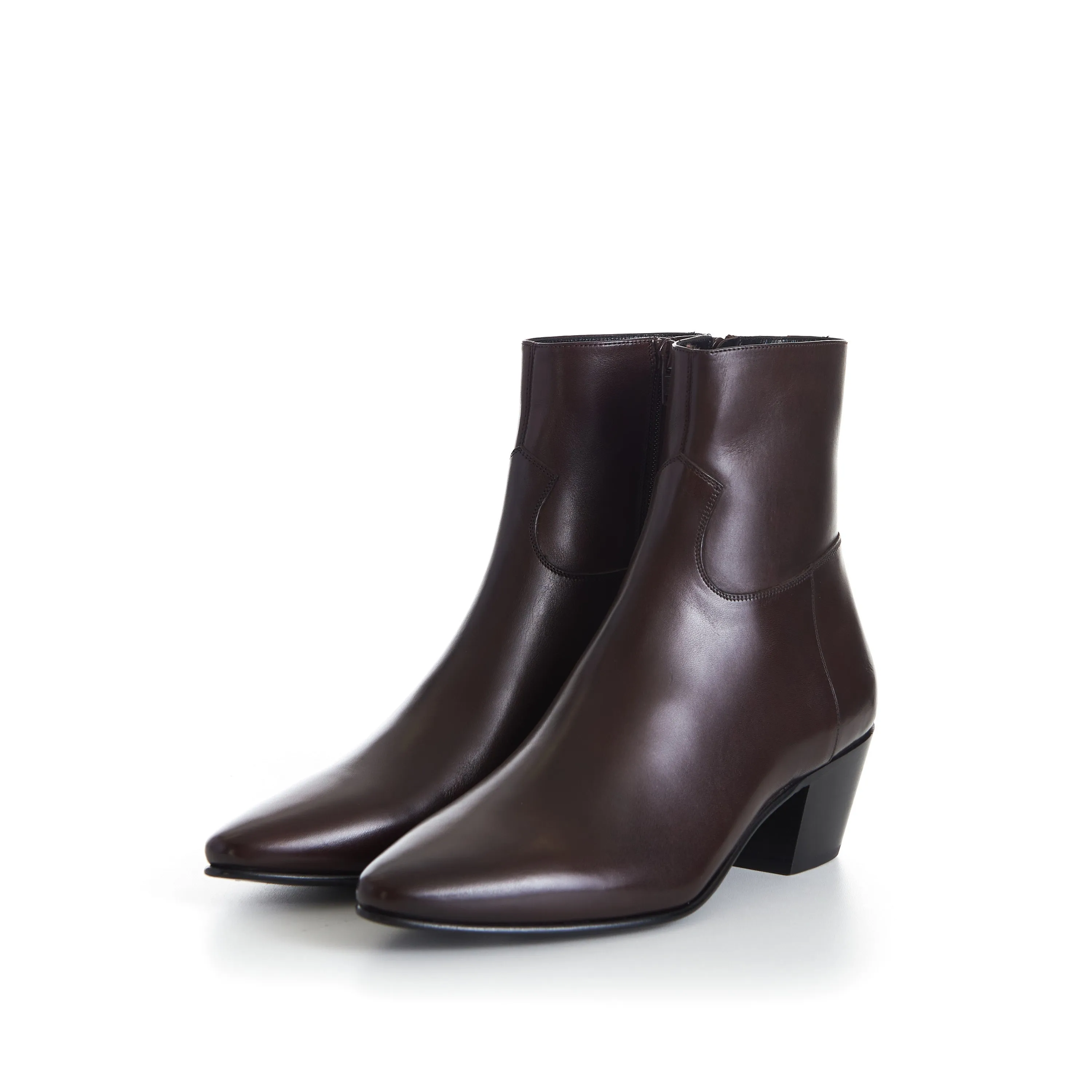 JACNO Zipped Ankle Boots - Oak Brown, 60mm Heel
