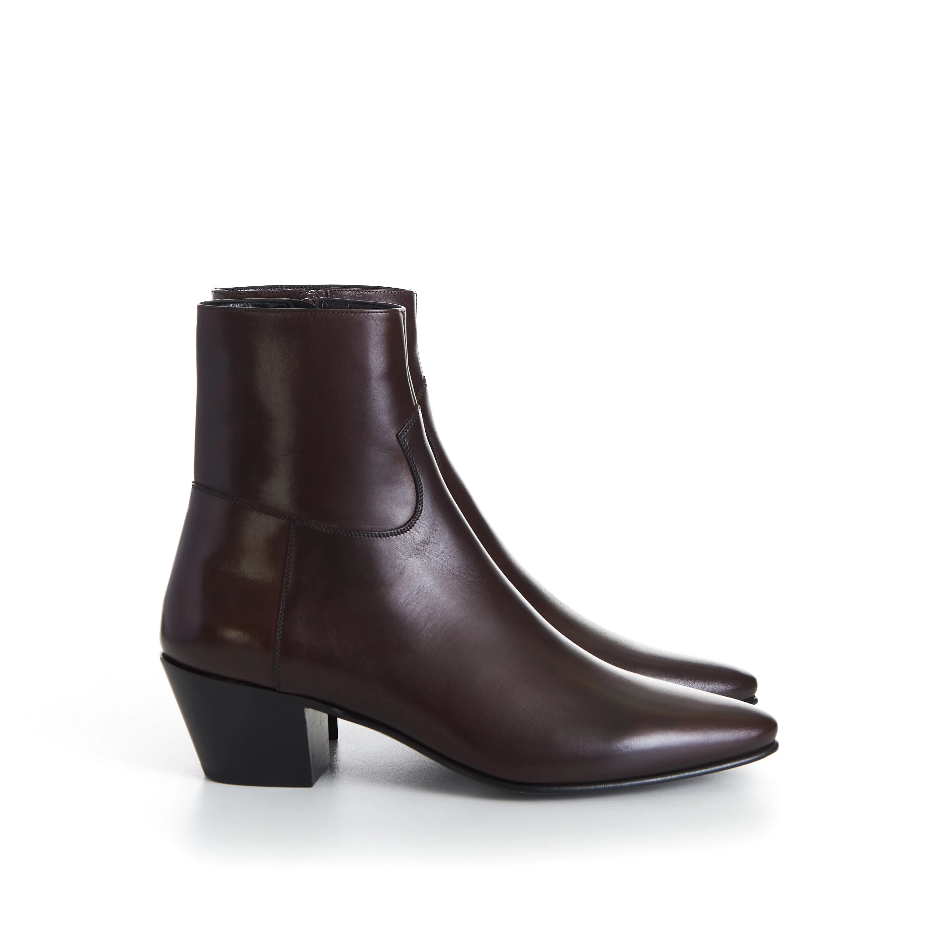 JACNO Zipped Ankle Boots - Oak Brown, 60mm Heel