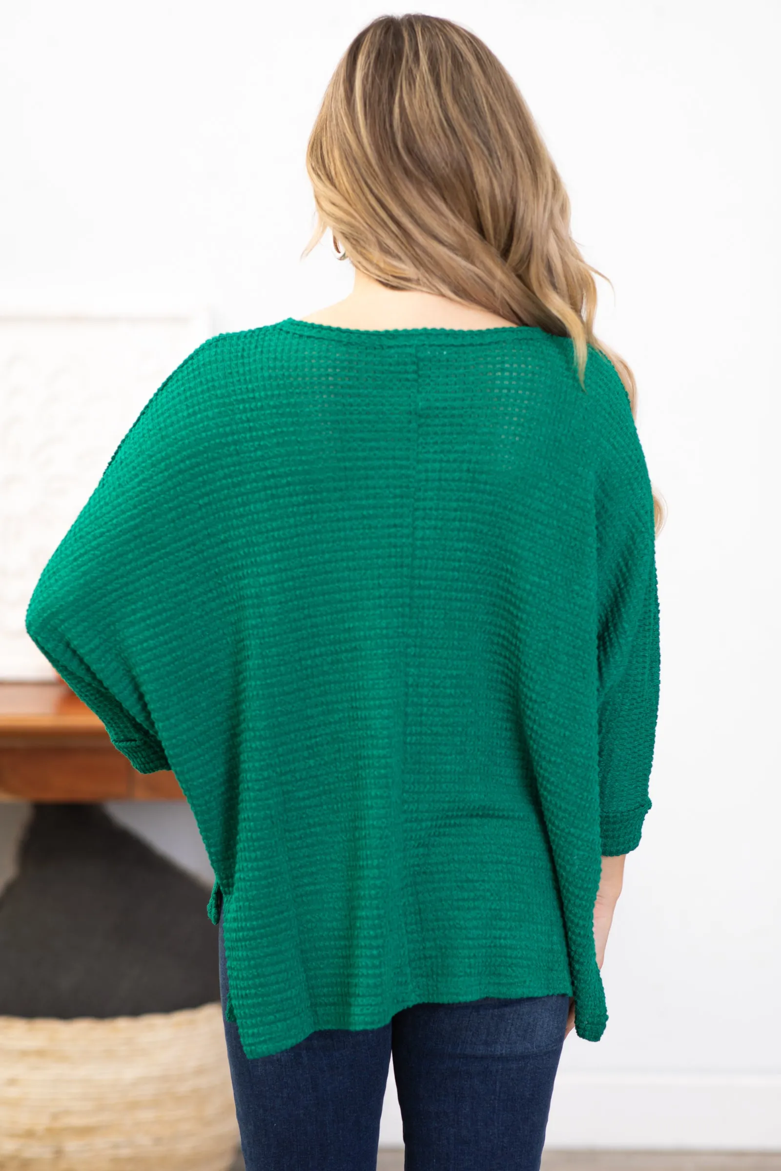 Jade Waffle Knit Dolman Sleeve Sweater