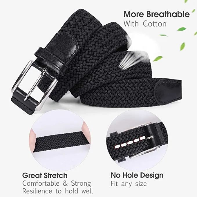 JASGOOD Braided Stretch Belts Mens,Woven Elastic Belt-Causal Belt for Golf Pants Jeans