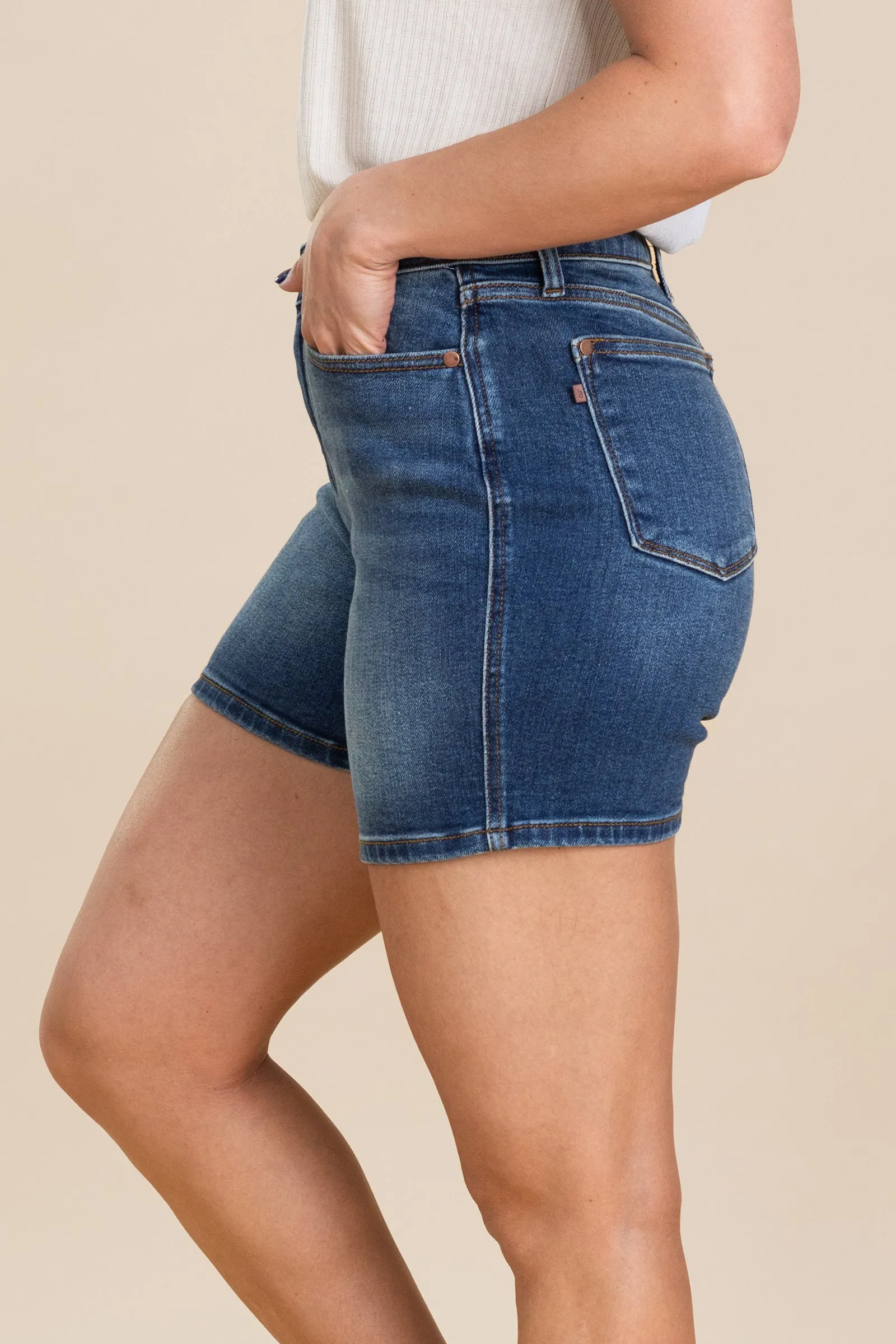 Judy Blue Dark 2 Button Dad Denim Shorts