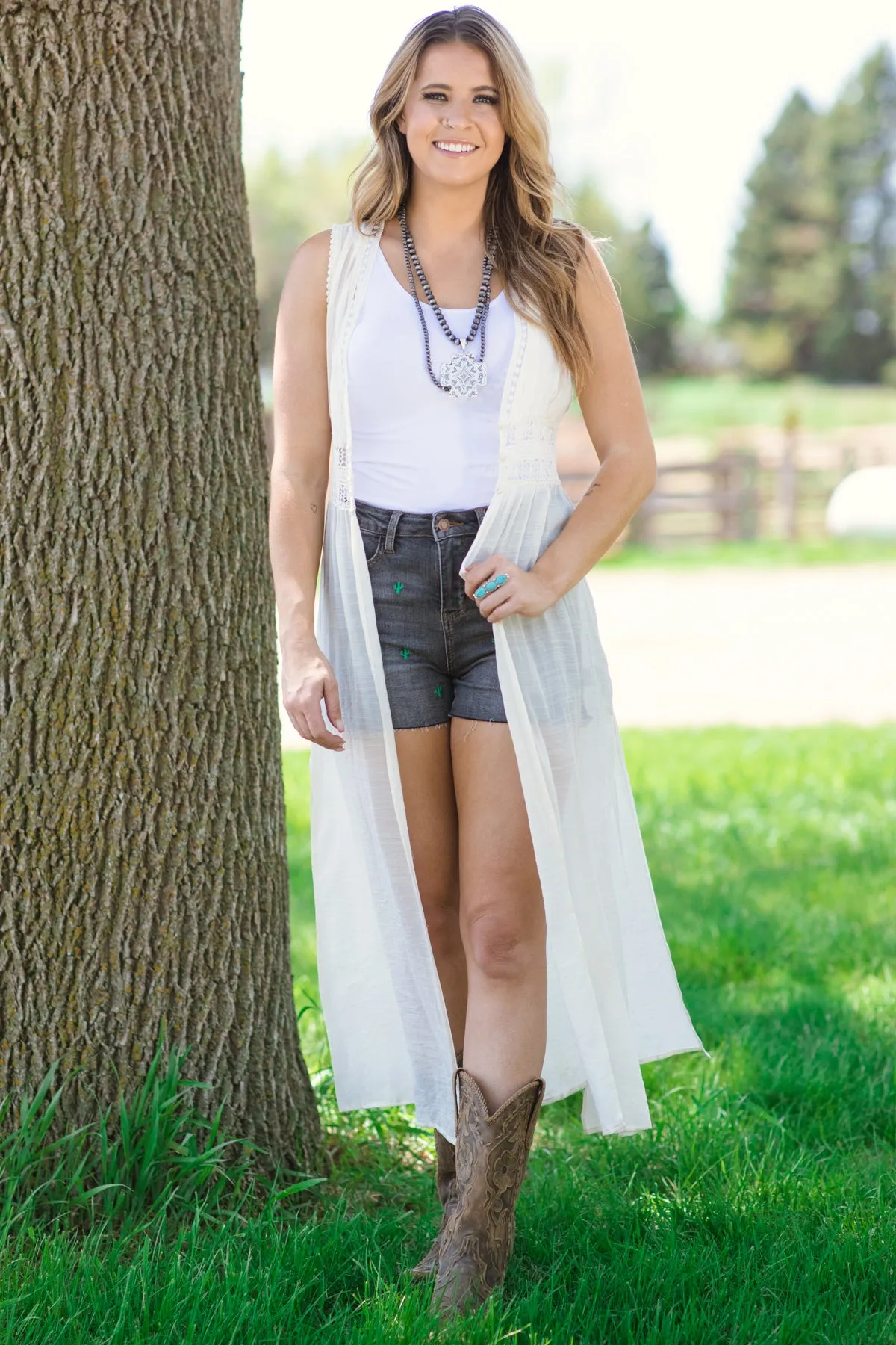 Judy Blue Grey Cactus Embroidered Shorts