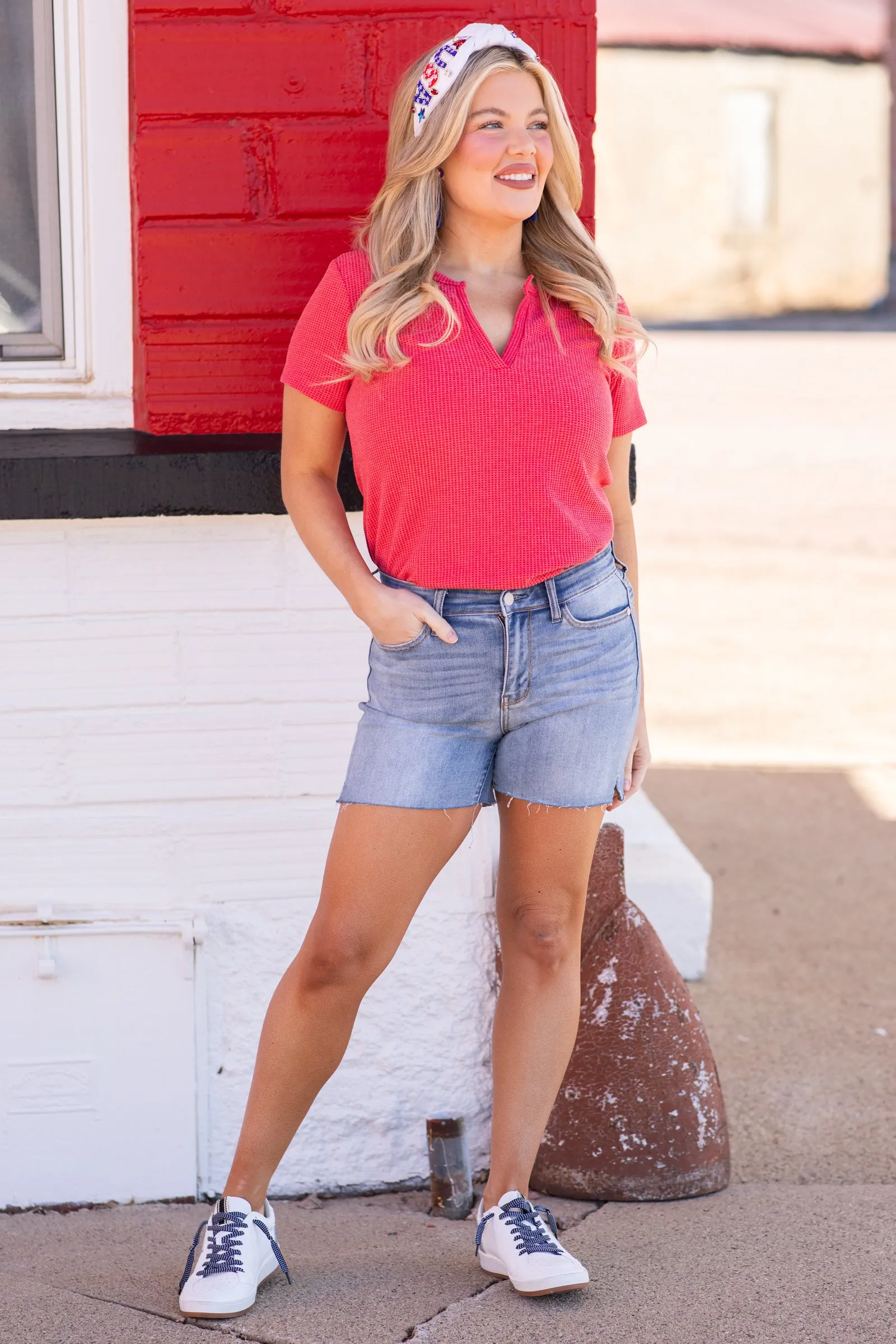 Judy Blue Medium Wash Cut Off Denim Shorts