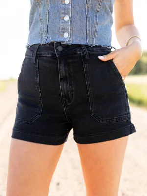 Just Black Washed Black High Rise Utility Cargo Short