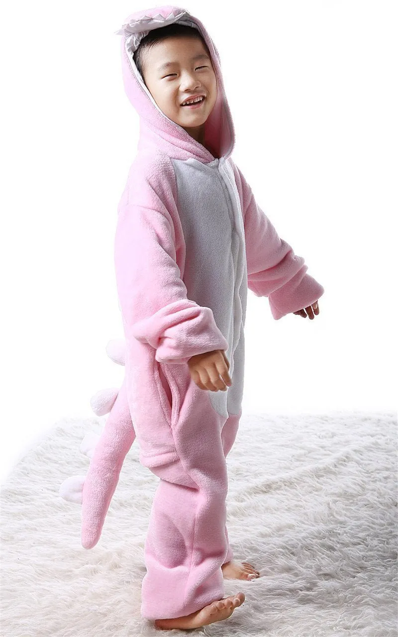 Kids Onesies Pink Dinosaur Animal Pajamas Kigurumi Costume