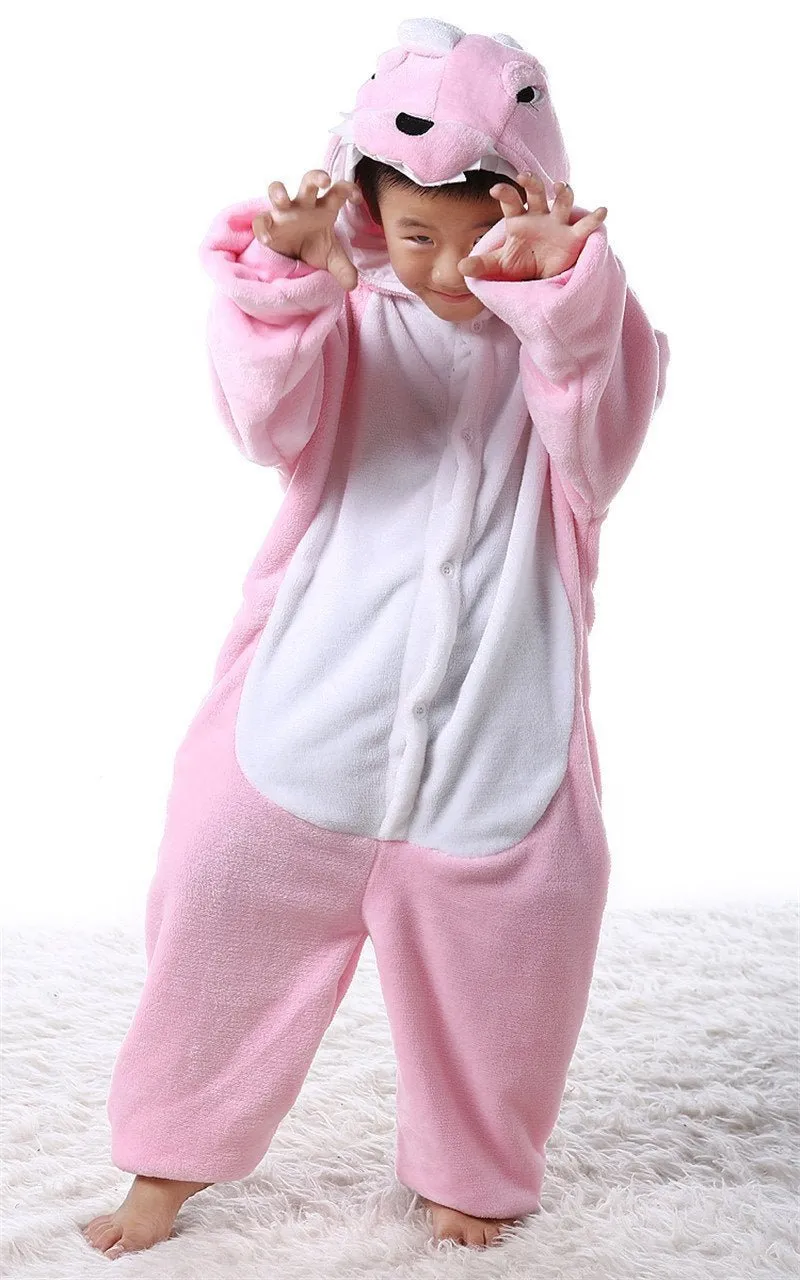 Kids Onesies Pink Dinosaur Animal Pajamas Kigurumi Costume