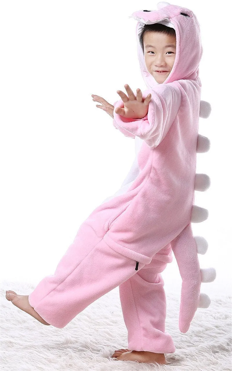 Kids Onesies Pink Dinosaur Animal Pajamas Kigurumi Costume