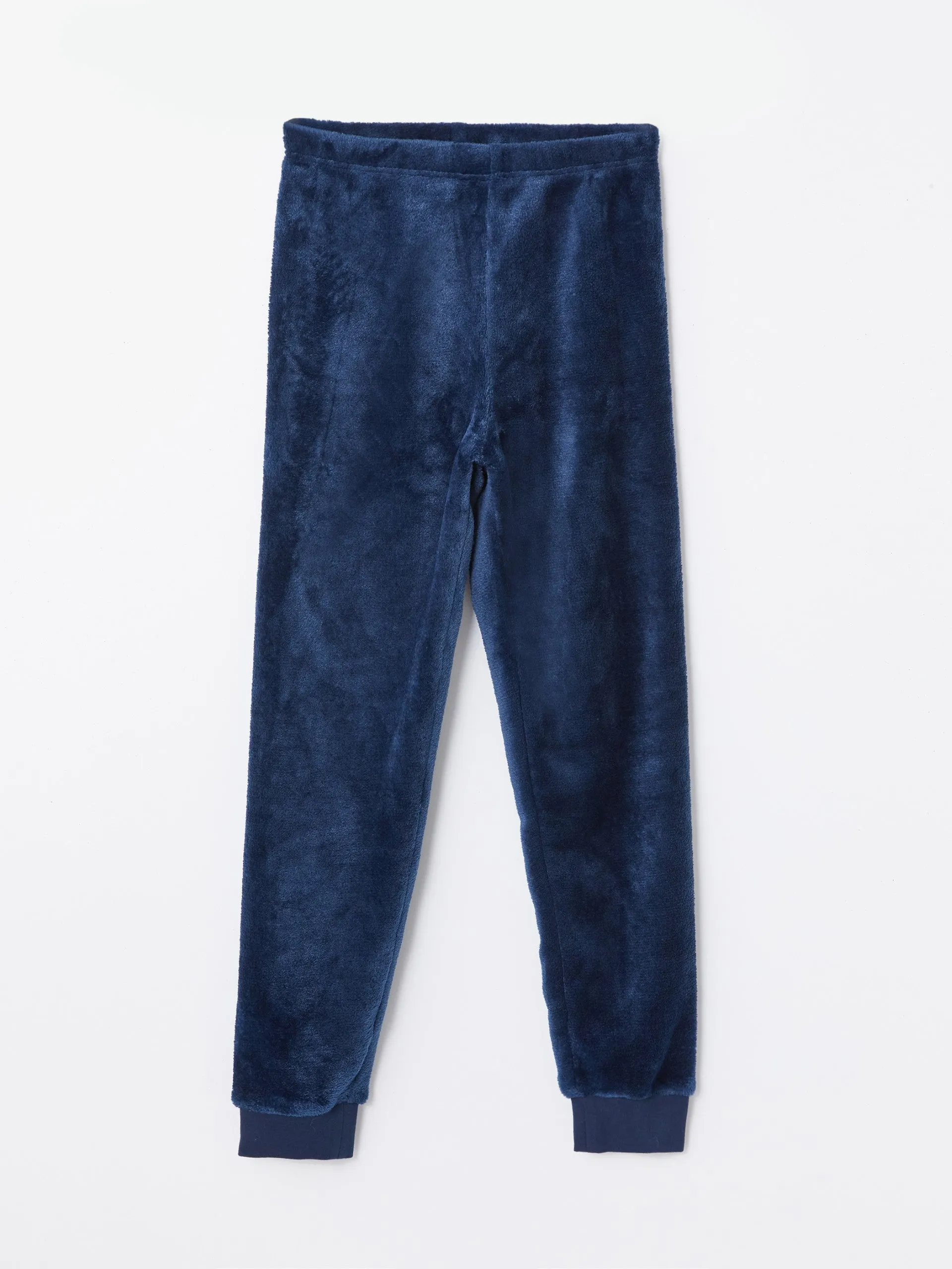 Lcw Kids Navy Blue Crew Neck Plush Boys Pajama Set