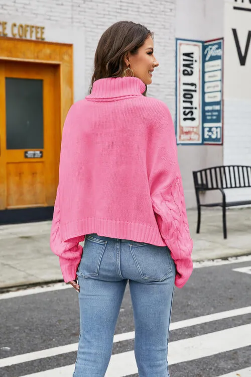 Lola Turtleneck Cable-Knit  Long Sleeve Sweater