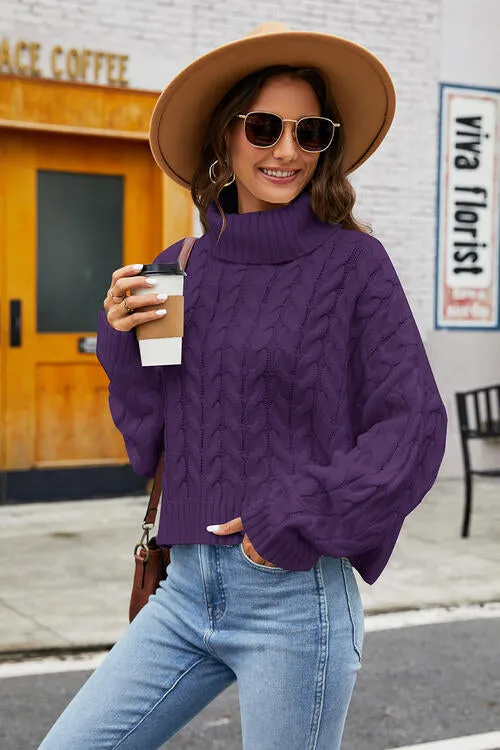 Lola Turtleneck Cable-Knit  Long Sleeve Sweater