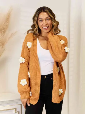 Lyle Flower Dropped Shoulder Open Front Cardigan