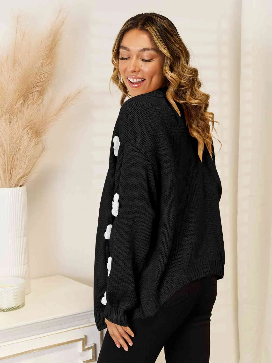 Lyle Flower Dropped Shoulder Open Front Cardigan
