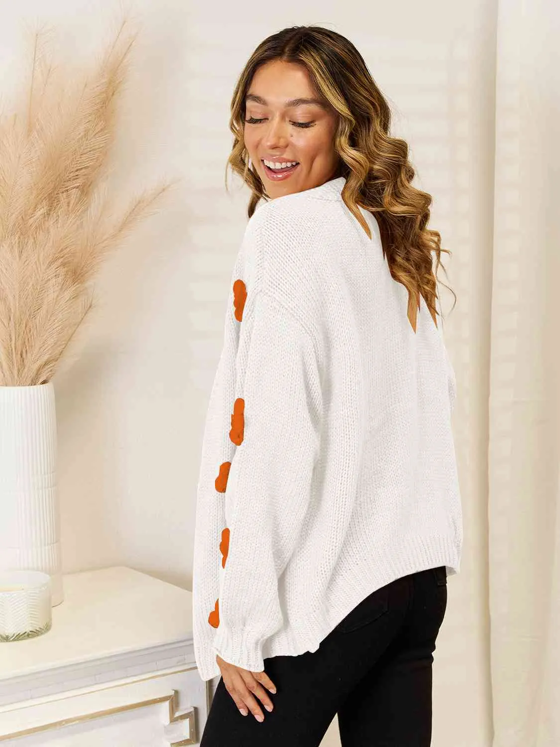 Lyle Flower Dropped Shoulder Open Front Cardigan