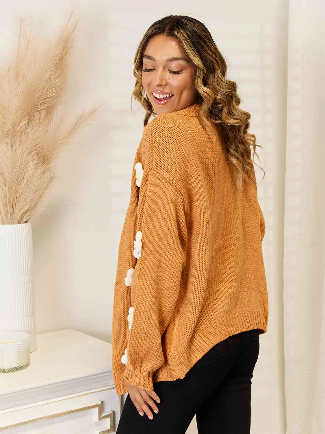 Lyle Flower Dropped Shoulder Open Front Cardigan