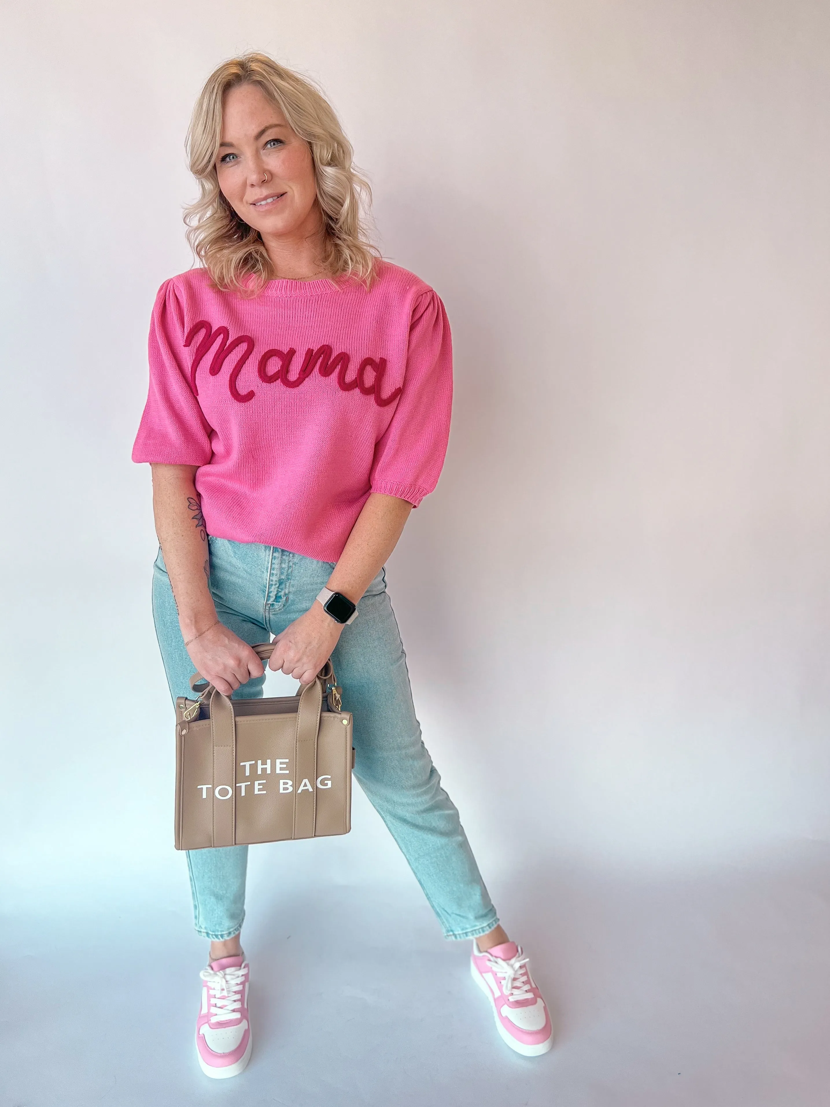 Mama Embroidered Knit Top