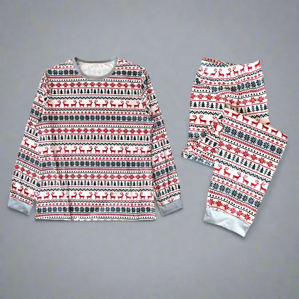 Matching Family Christmas Pajamas - Nordic Reindeer Print Holiday PJs Set for All Ages