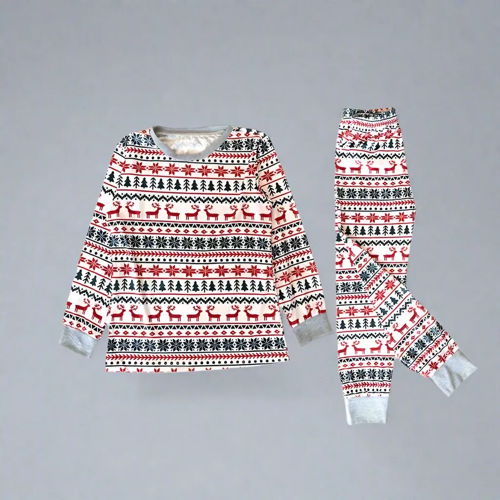 Matching Family Christmas Pajamas - Nordic Reindeer Print Holiday PJs Set for All Ages