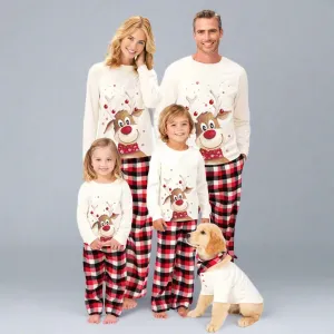 Matching Family Christmas Pajamas with Reindeer Print & Plaid Pants - Holiday Sleepwear Set for the Whole Family, Including Pets