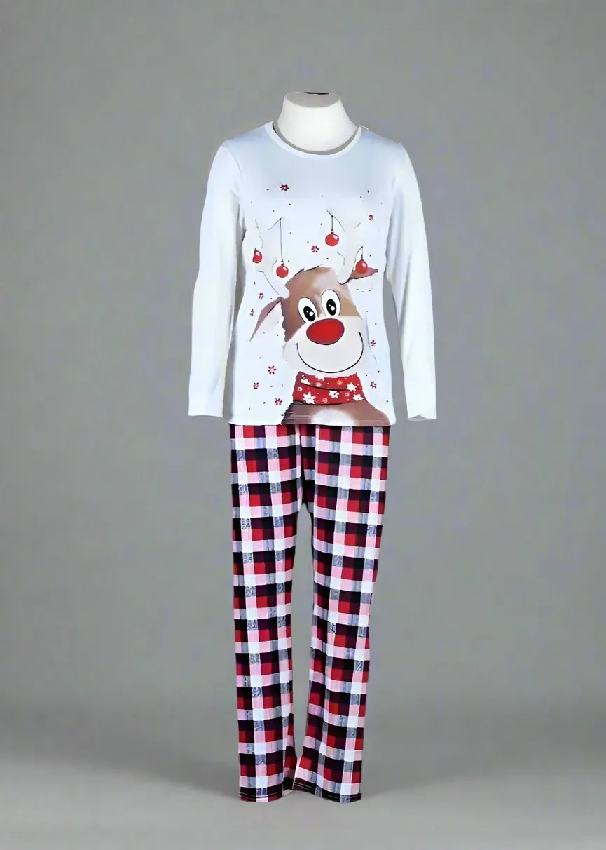 Matching Family Christmas Pajamas with Reindeer Print & Plaid Pants - Holiday Sleepwear Set for the Whole Family, Including Pets