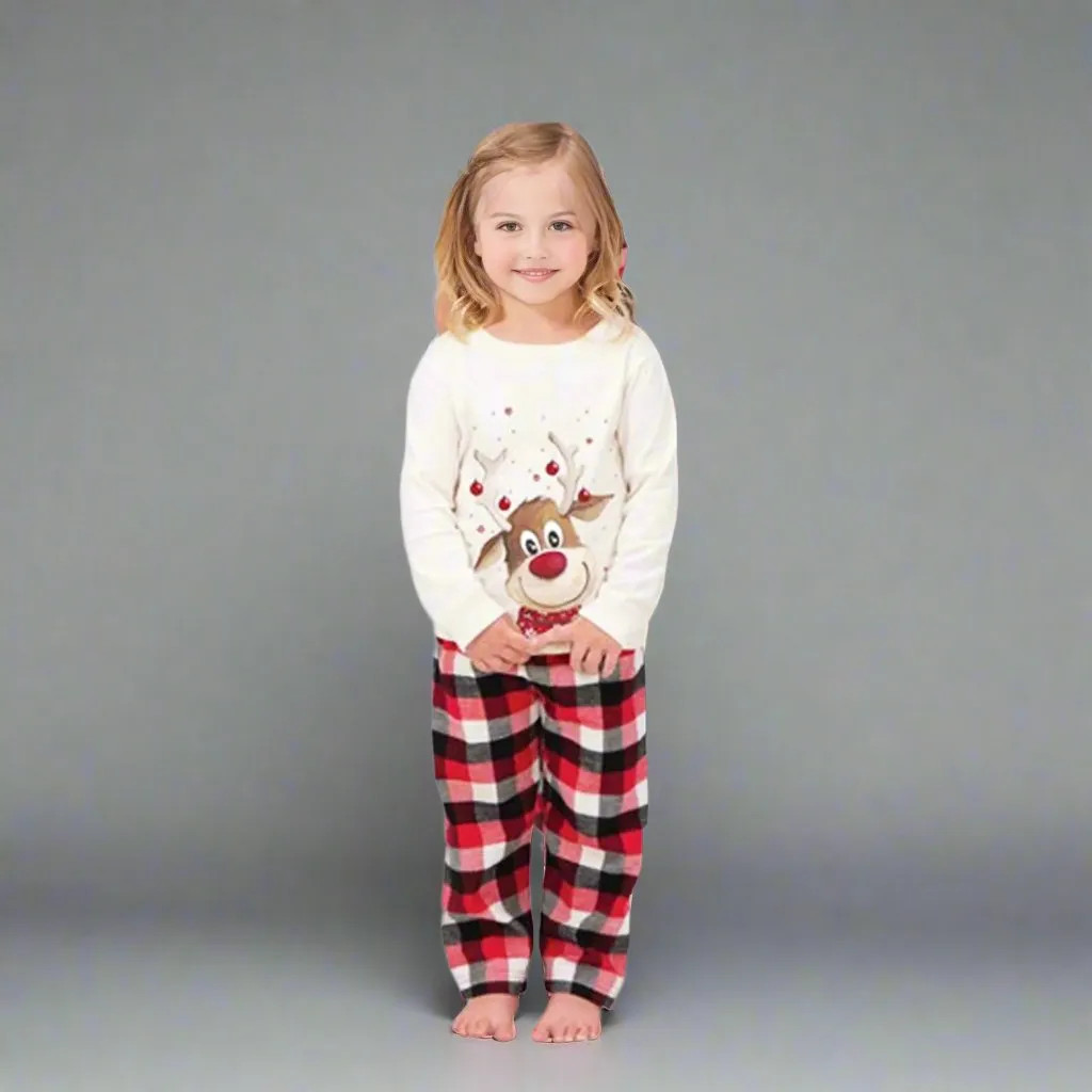 Matching Family Christmas Pajamas with Reindeer Print & Plaid Pants - Holiday Sleepwear Set for the Whole Family, Including Pets