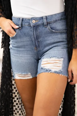 Medium Wash Distressed Shorts