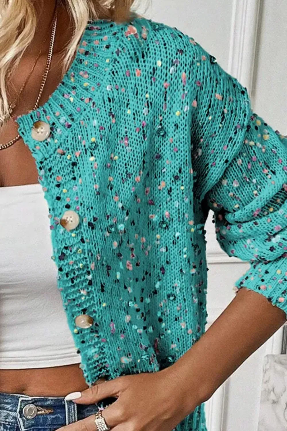 Megan Confetti Button Up Long Sleeve Cardigan