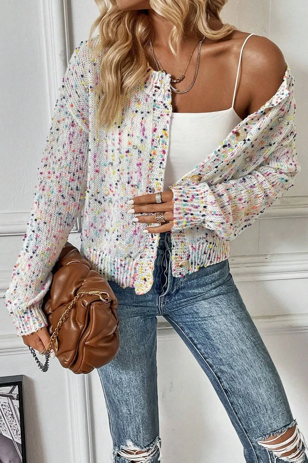 Megan Confetti Button Up Long Sleeve Cardigan