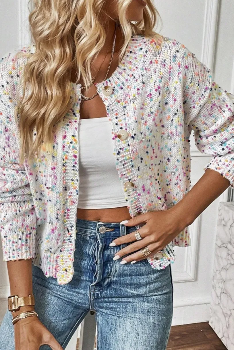 Megan Confetti Button Up Long Sleeve Cardigan