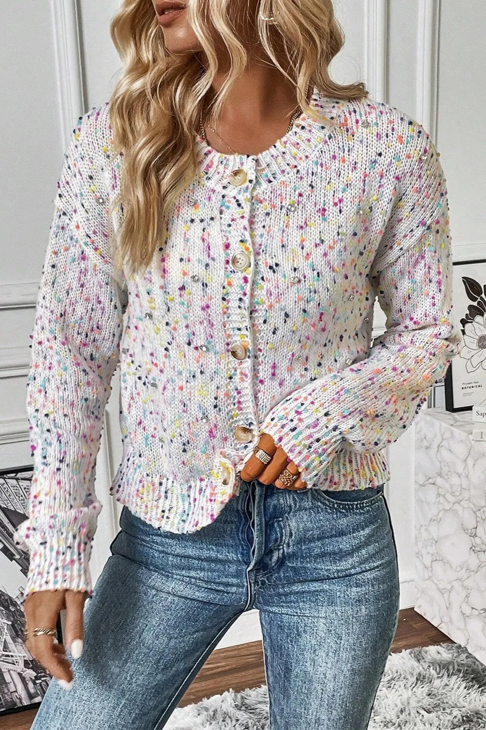 Megan Confetti Button Up Long Sleeve Cardigan