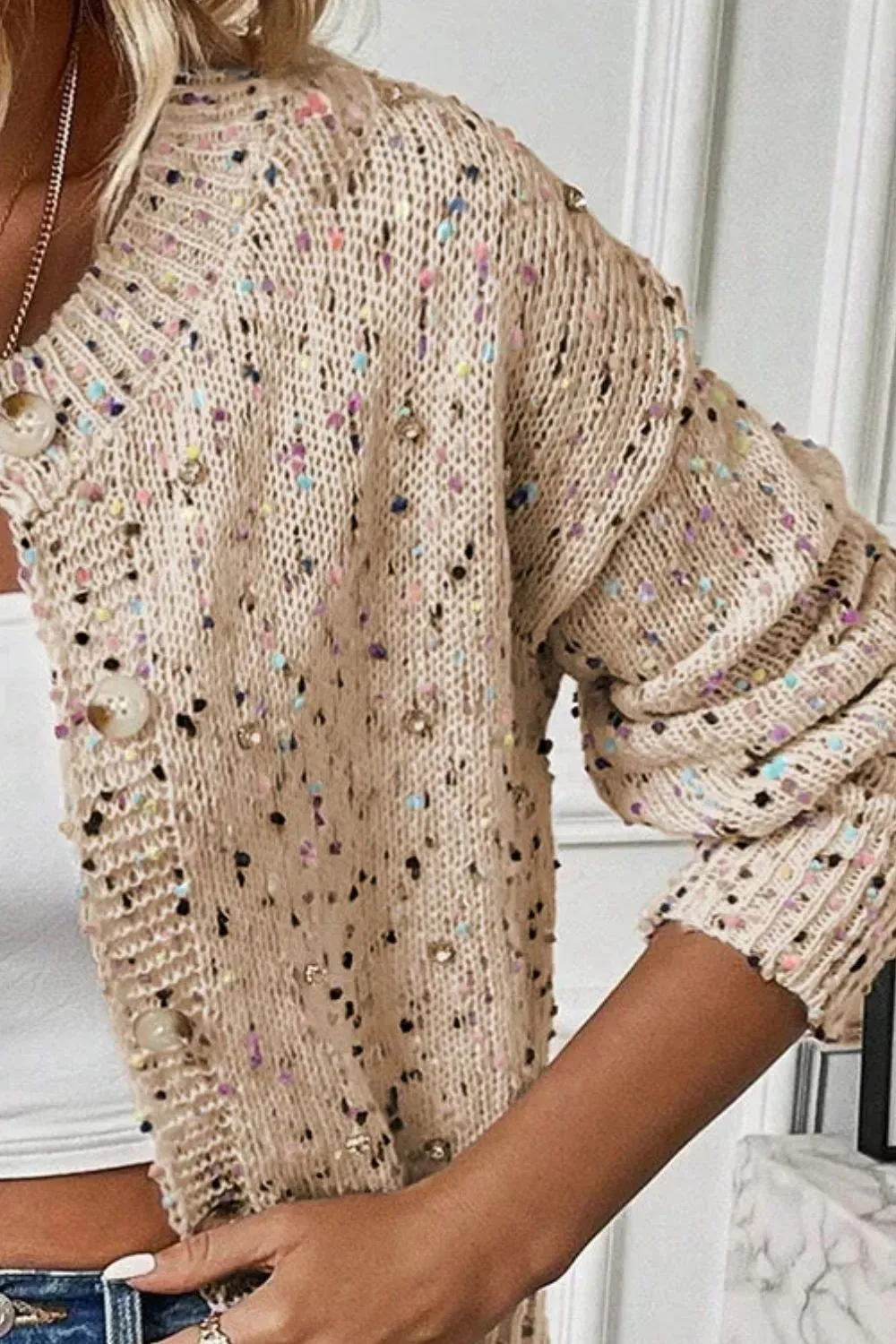 Megan Confetti Button Up Long Sleeve Cardigan