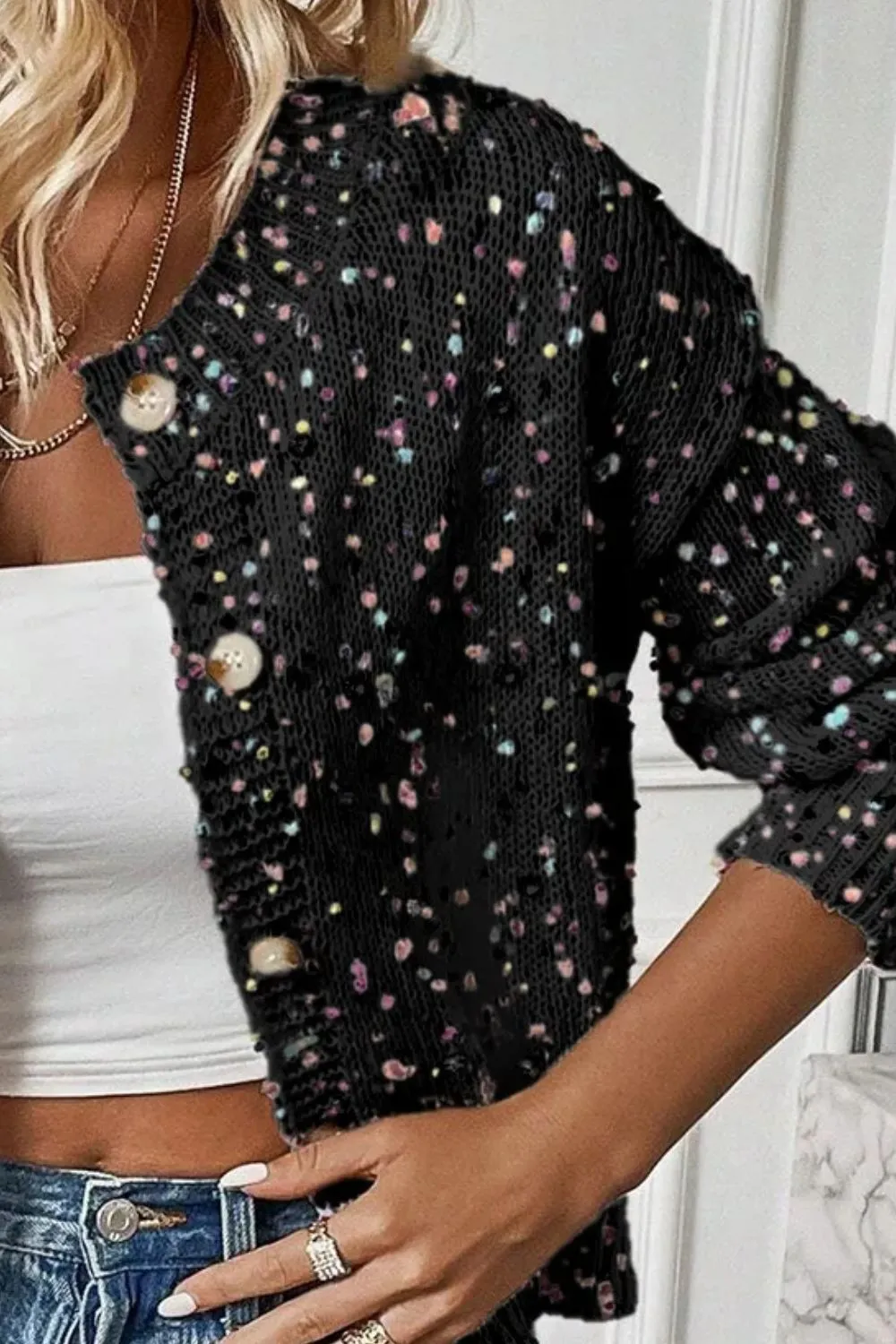 Megan Confetti Button Up Long Sleeve Cardigan