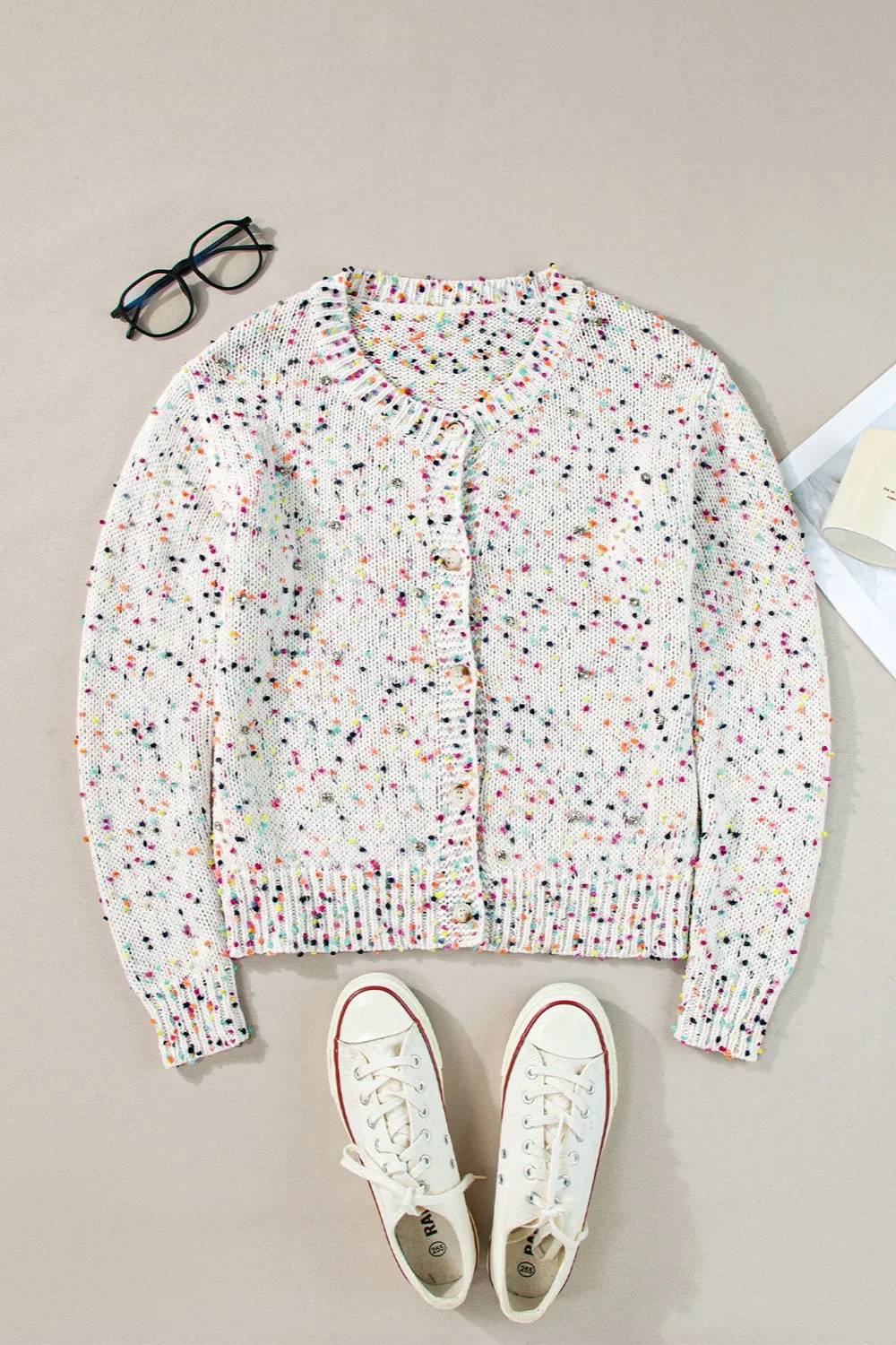 Megan Confetti Button Up Long Sleeve Cardigan
