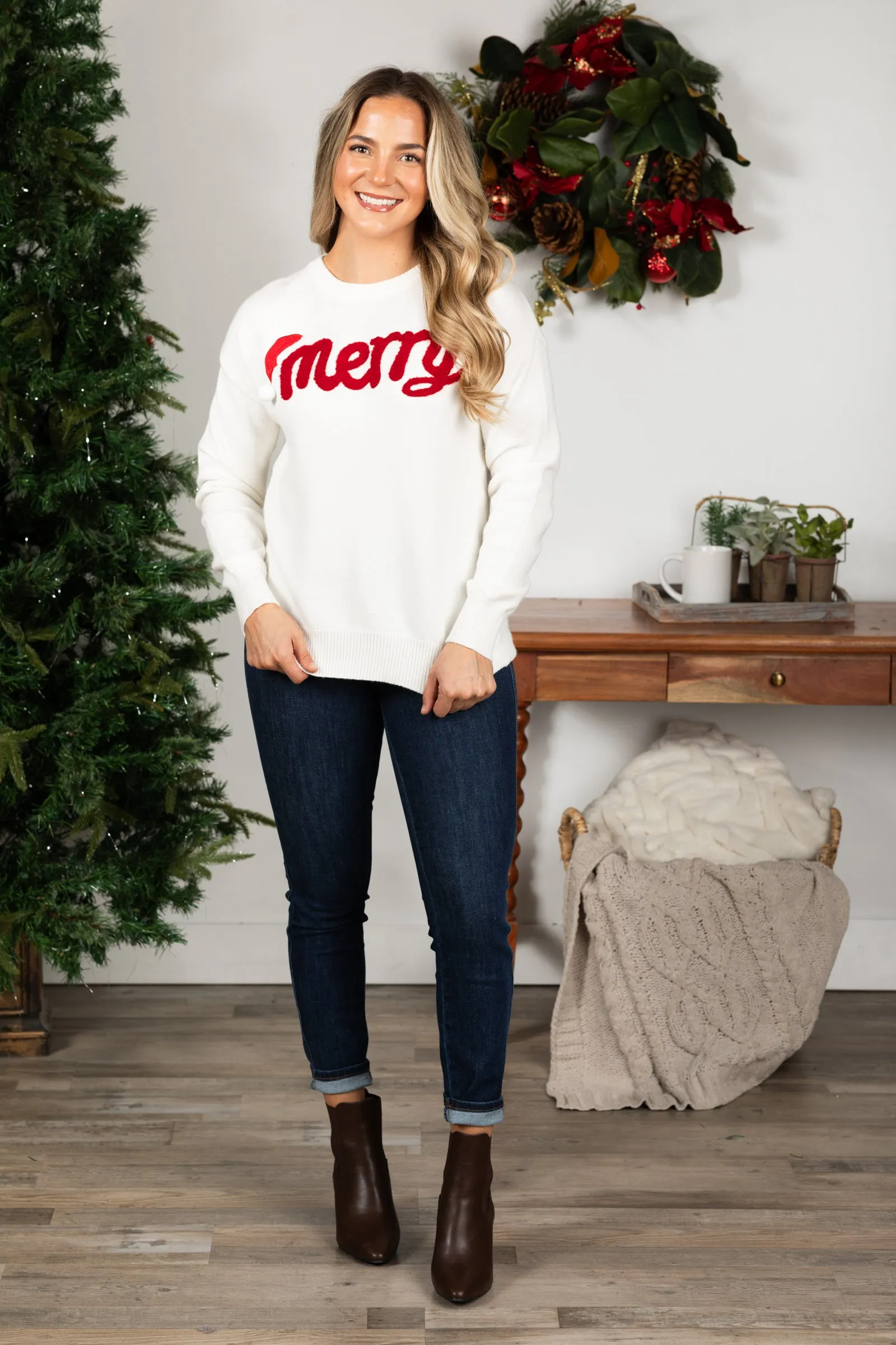 Merry With Pom Knit Sweater