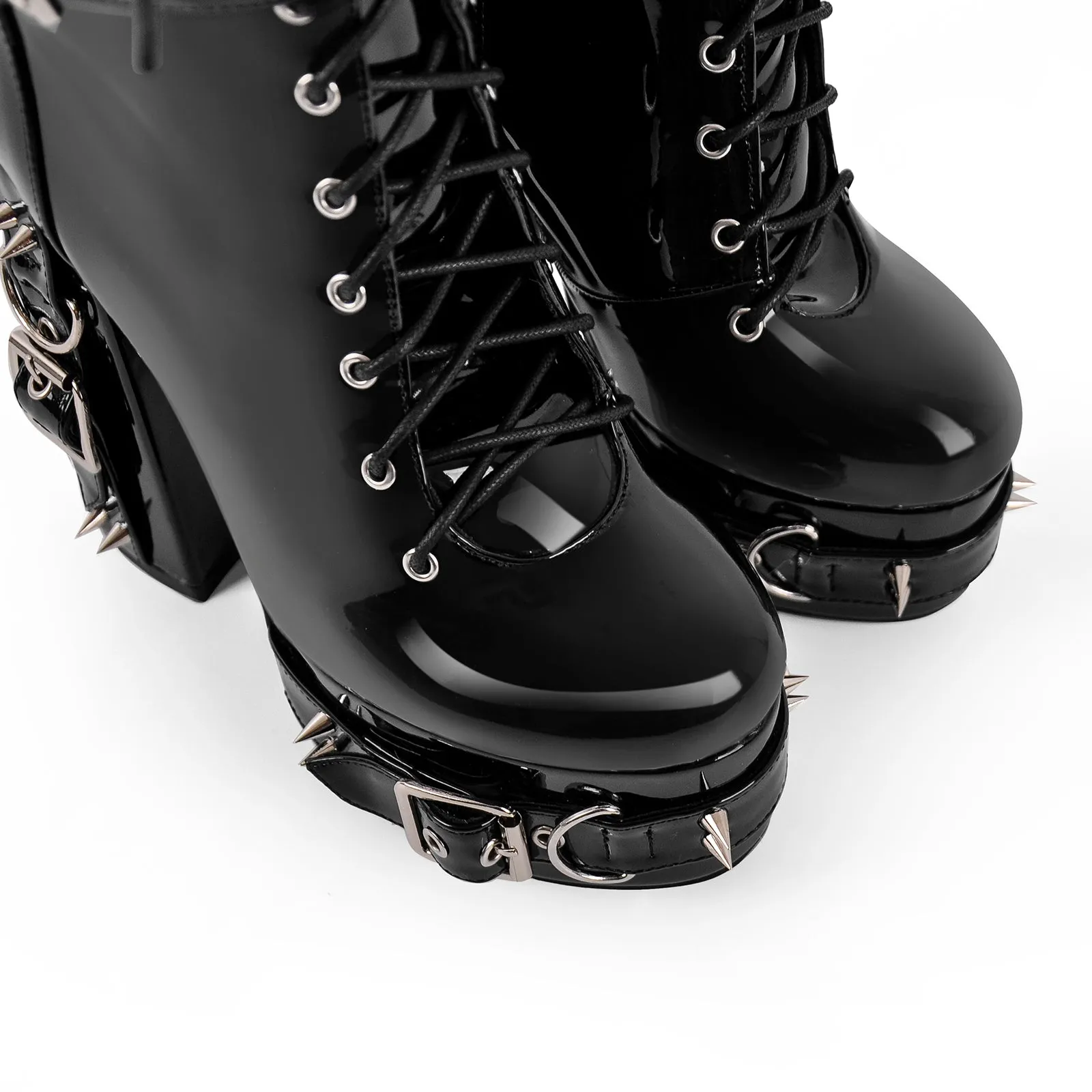 Metal Rivet Buckle Lace-up Platform Ankle Boots