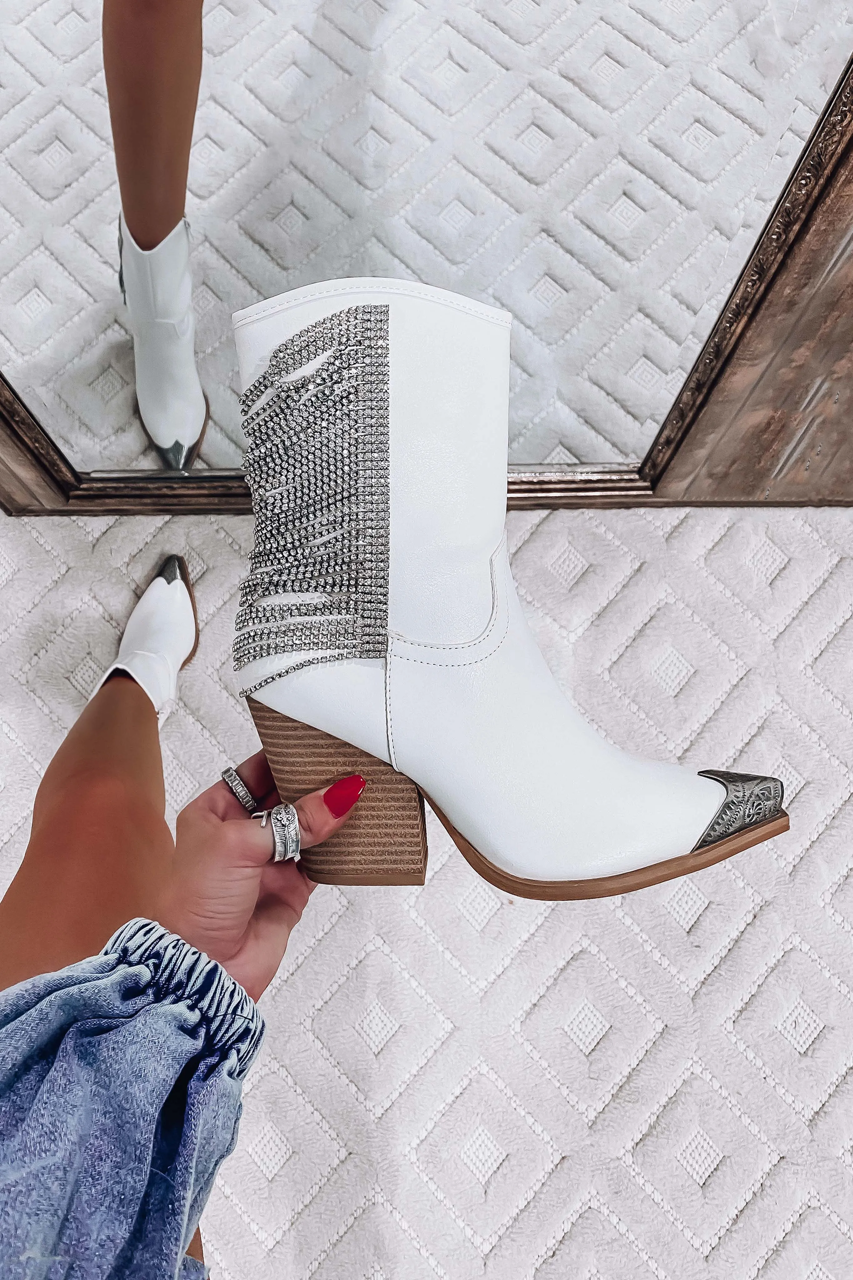 Mia Rhinestone Fringe Ankle Boots