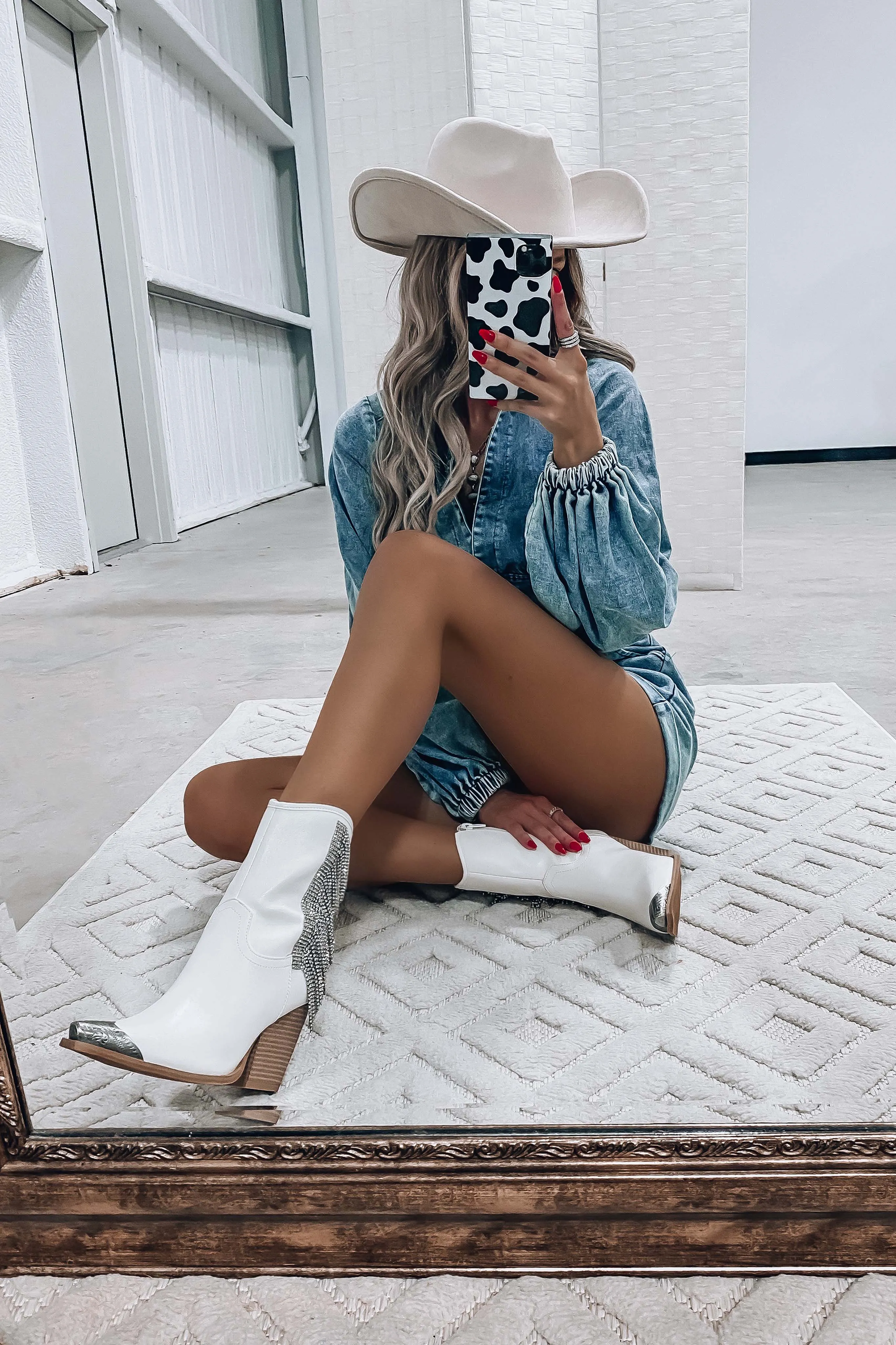 Mia Rhinestone Fringe Ankle Boots