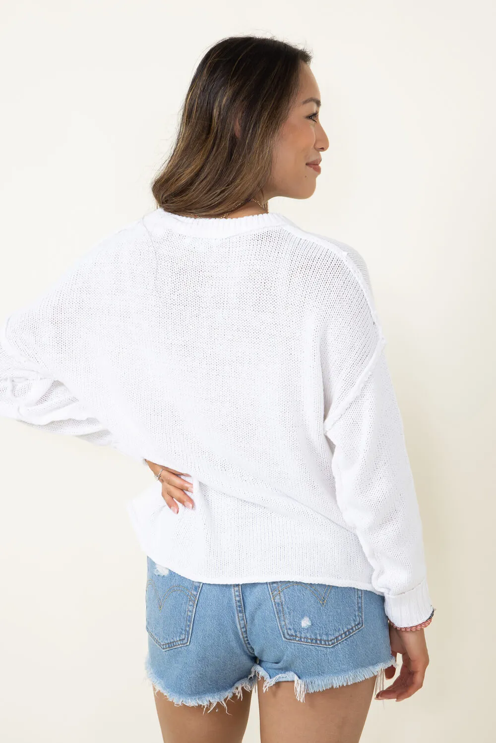 Miracle Knit American Flag Lightweight Sweater for Women in Ivory | F172-IVORY