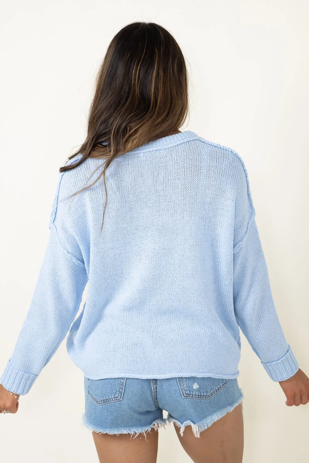 Miracle Knit American Flag Sweater for Women in Beach Sky | F172-BEACHSKY