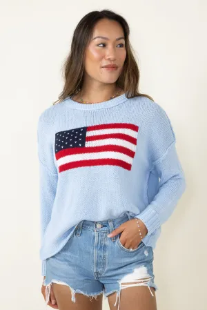 Miracle Knit American Flag Sweater for Women in Beach Sky | F172-BEACHSKY