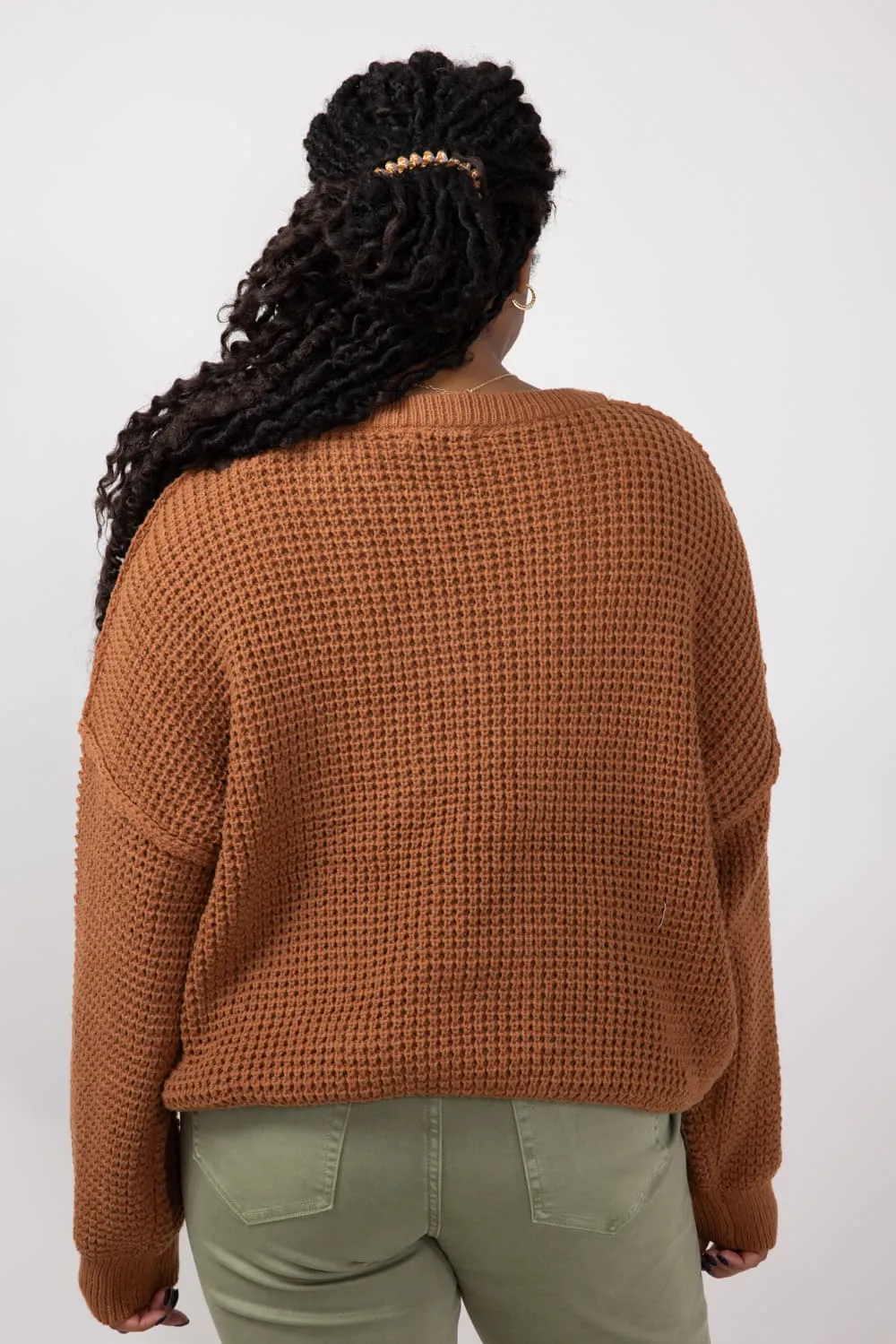 Miracle Waffle Cable Knit Sweater for Women in Camel | F196-CAMEL