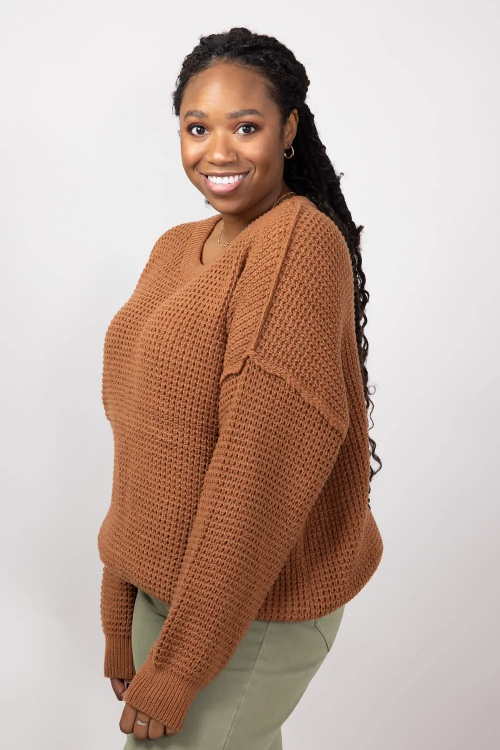 Miracle Waffle Cable Knit Sweater for Women in Camel | F196-CAMEL