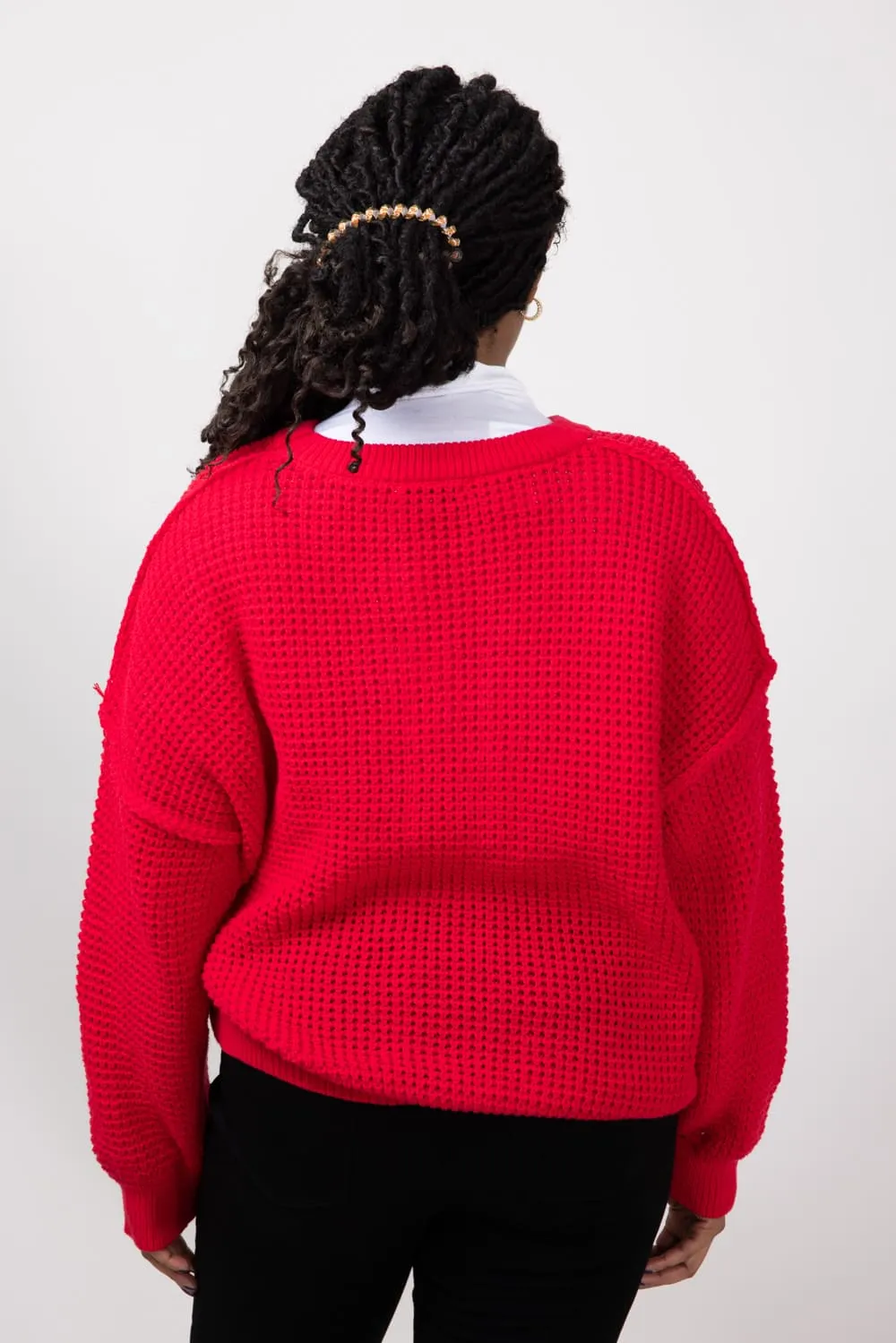 Miracle Waffle Cable Knit Sweater for Women in Red | F196-RED