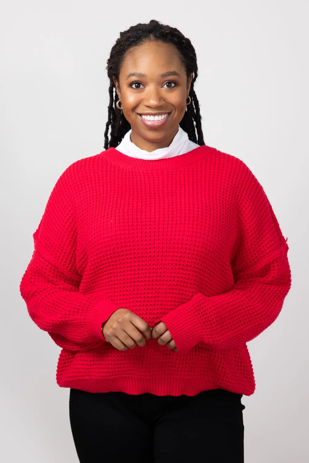 Miracle Waffle Cable Knit Sweater for Women in Red | F196-RED