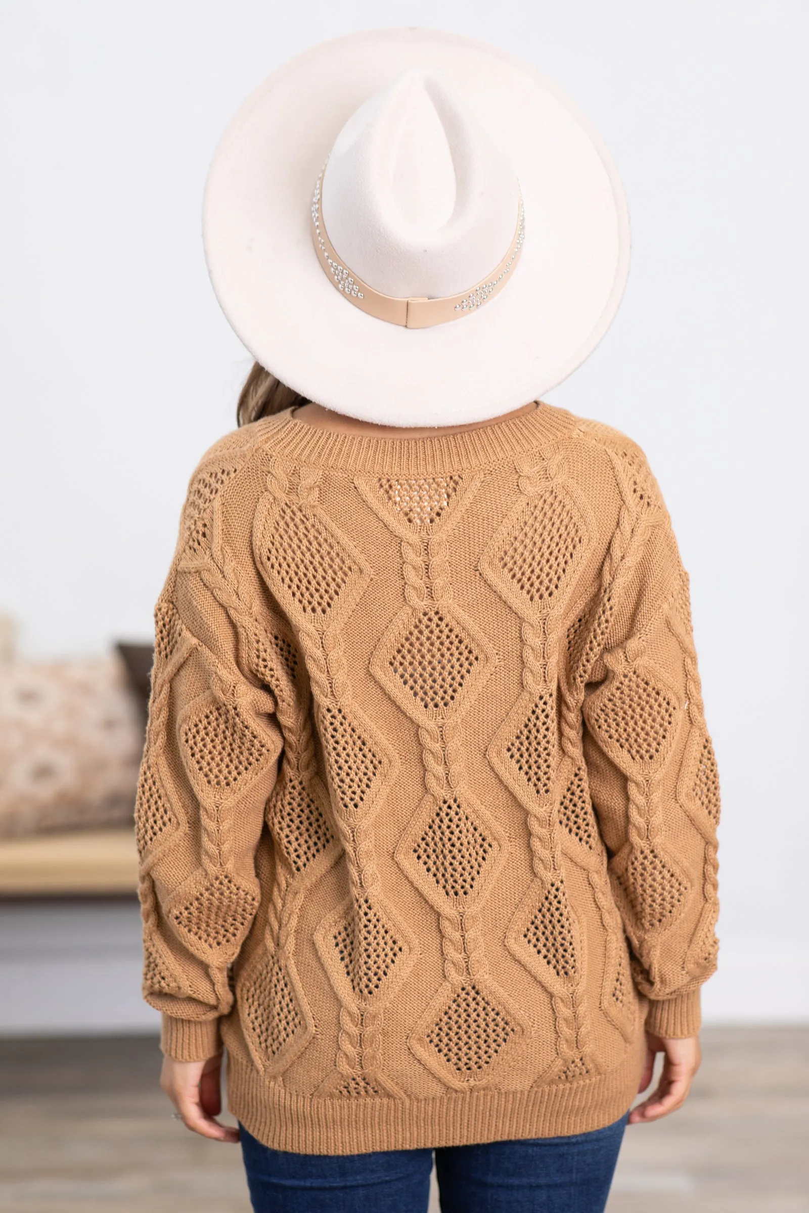 Mocha Cable Knit Textured Sweater