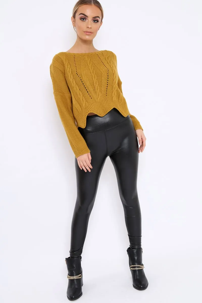 Mustard Cable Knit Scalloped Hem Jumper - Lilliana