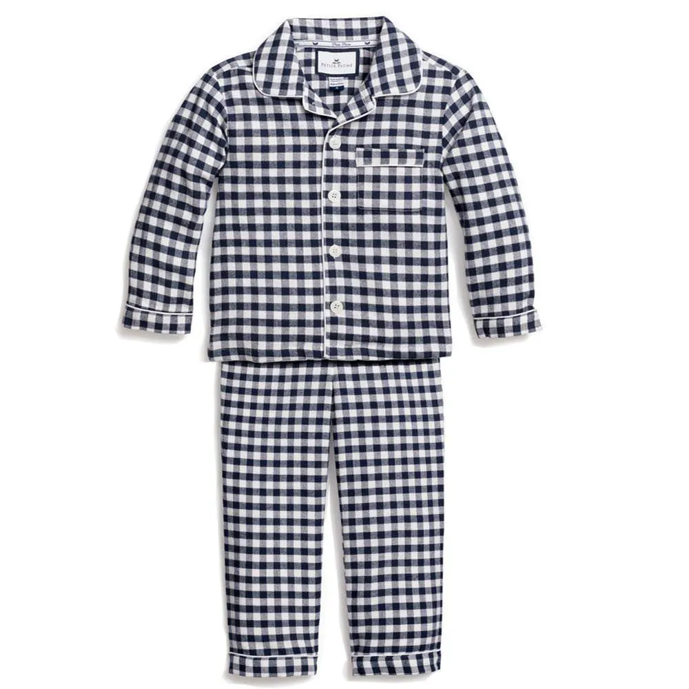 Navy Gingham Flannel Classic Pajama Set