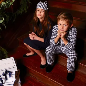 Navy Gingham Flannel Classic Pajama Set