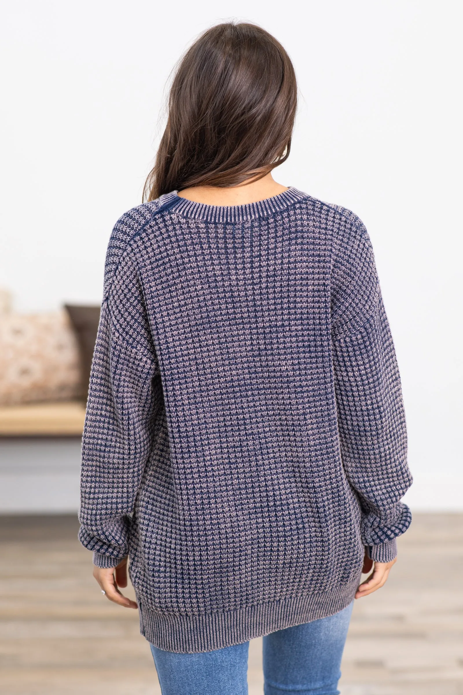 Navy Mineral Wash Waffle Knit Sweater