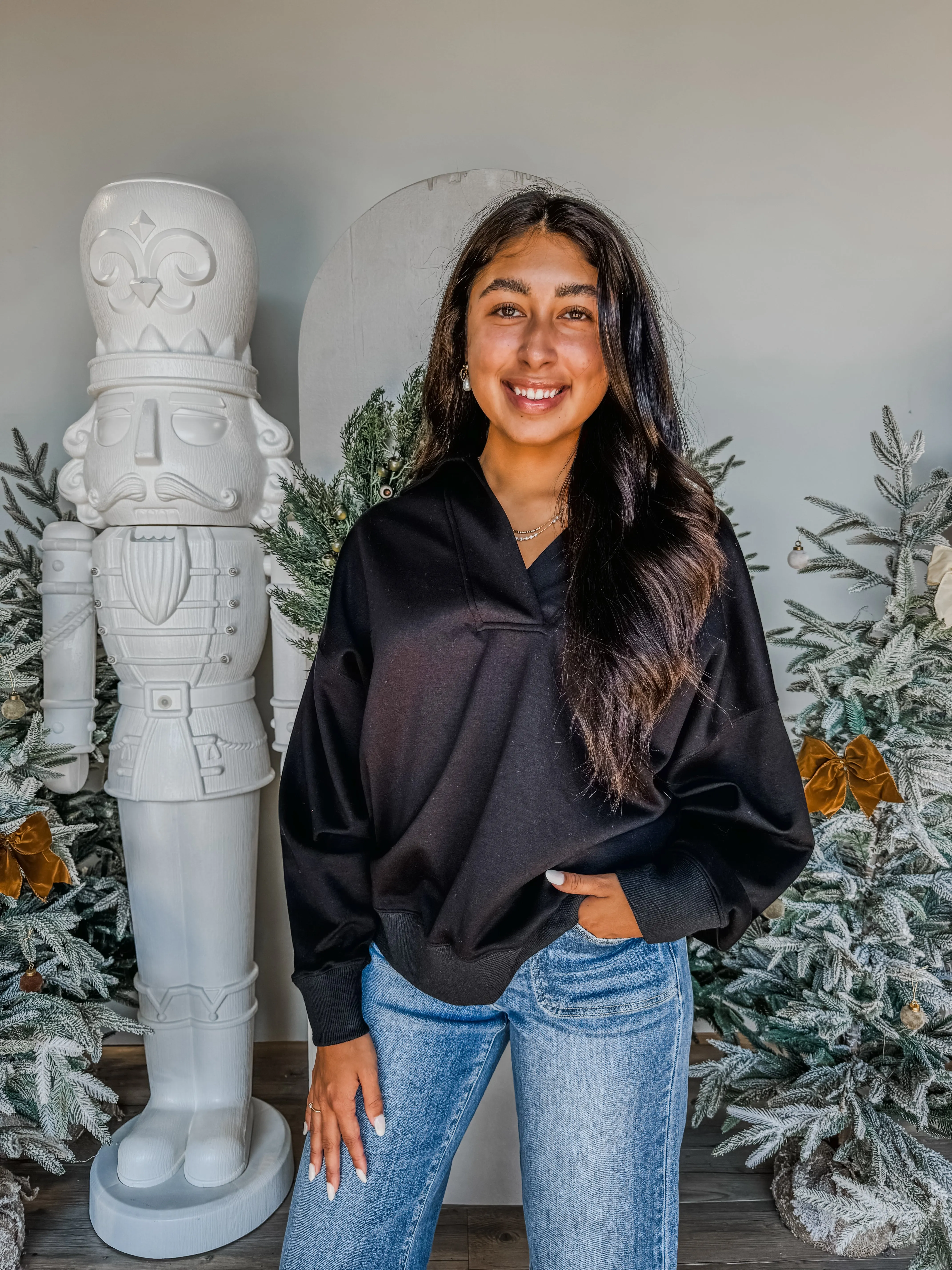 Noelle Scuba Pullover • Black - FINAL SALE